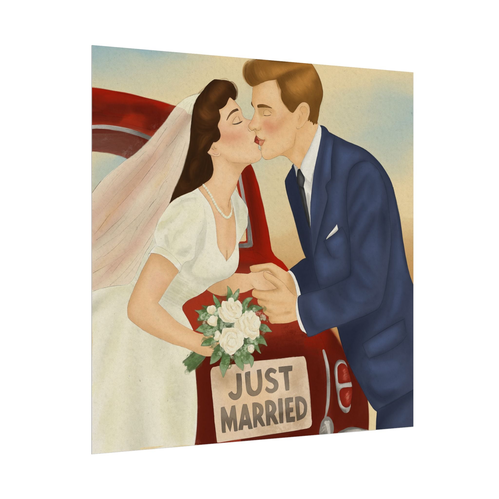 "Just Married" Vintage Watercolor Matte Poster