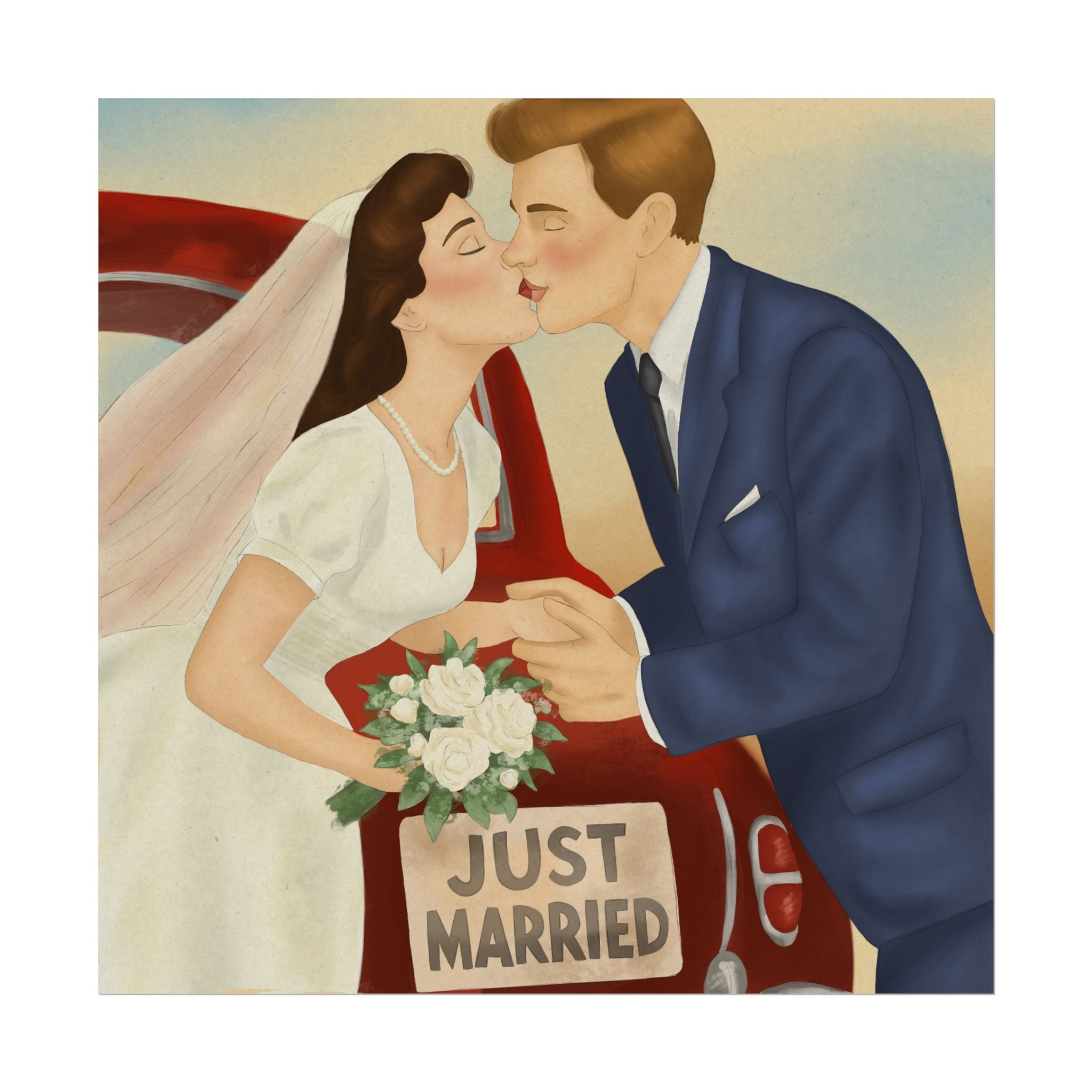 "Just Married" Vintage Watercolor Matte Poster